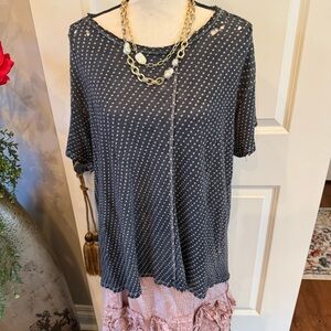 Sold Out Magnolia Pearl Linen Dot Print Tee Top #1477